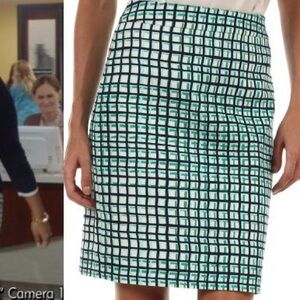EUC KATE SPADE Stylish Green and White Checkered Mid Length Skirt, Fully Lined